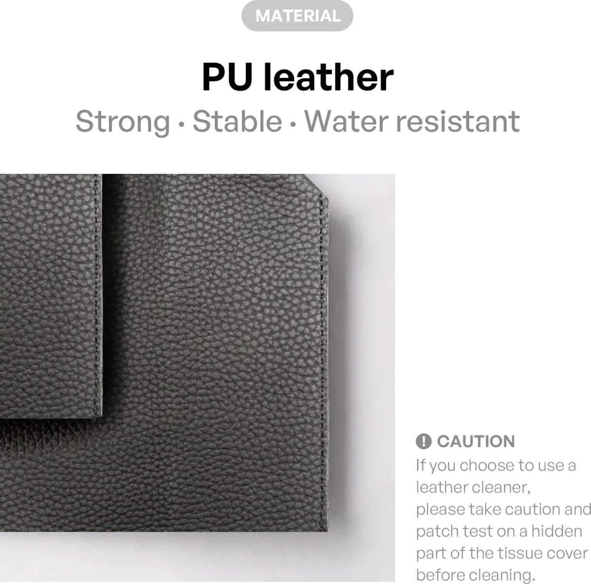 carrotez PU Leather Square Tissue Box Cover Charcoal | Decorative Holder for Bathroom Vanity Countertop, Office Desk & Car 5"X5"X5" - view 2