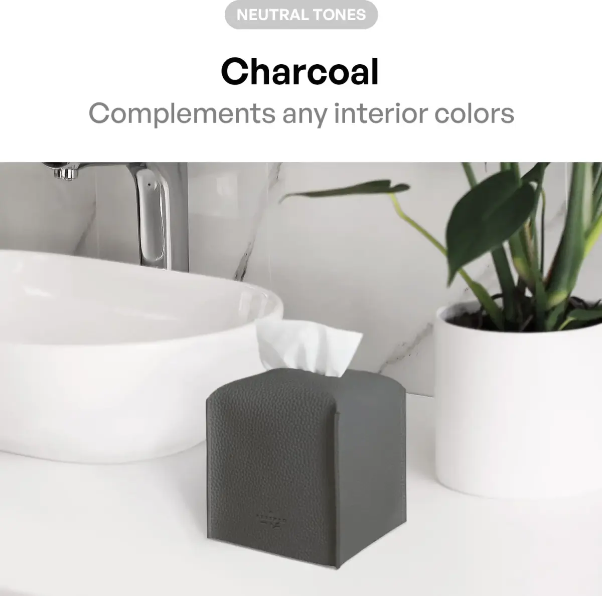 carrotez PU Leather Square Tissue Box Cover Charcoal | Decorative Holder for Bathroom Vanity Countertop, Office Desk & Car 5"X5"X5" - view 3