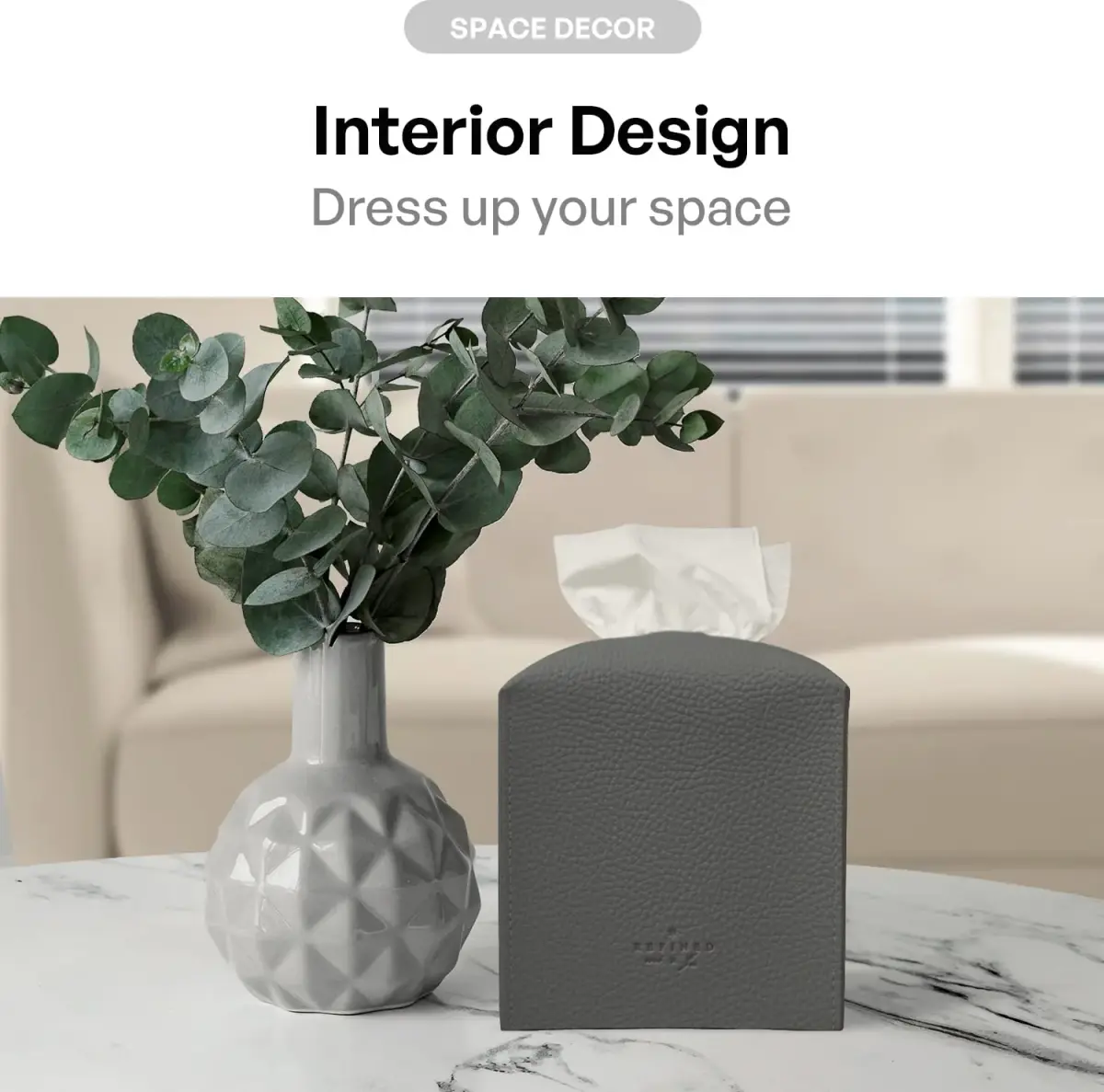 carrotez PU Leather Square Tissue Box Cover Charcoal | Decorative Holder for Bathroom Vanity Countertop, Office Desk & Car 5"X5"X5" - view 4