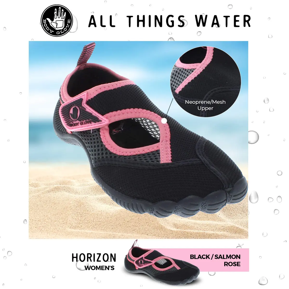 Body Glove Water Shoes for Women, Black/Salmon Rose | Quick-Dry, Breathable & Stylish Water Footwear - view 3