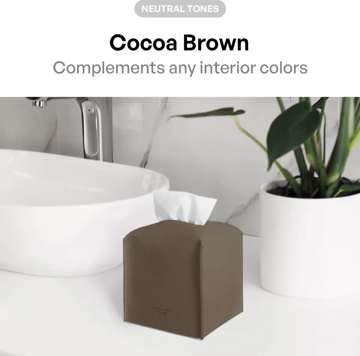 Carrotez Modern PU Leather Square Tissue Box Cover - Cocoa Brown - view 3