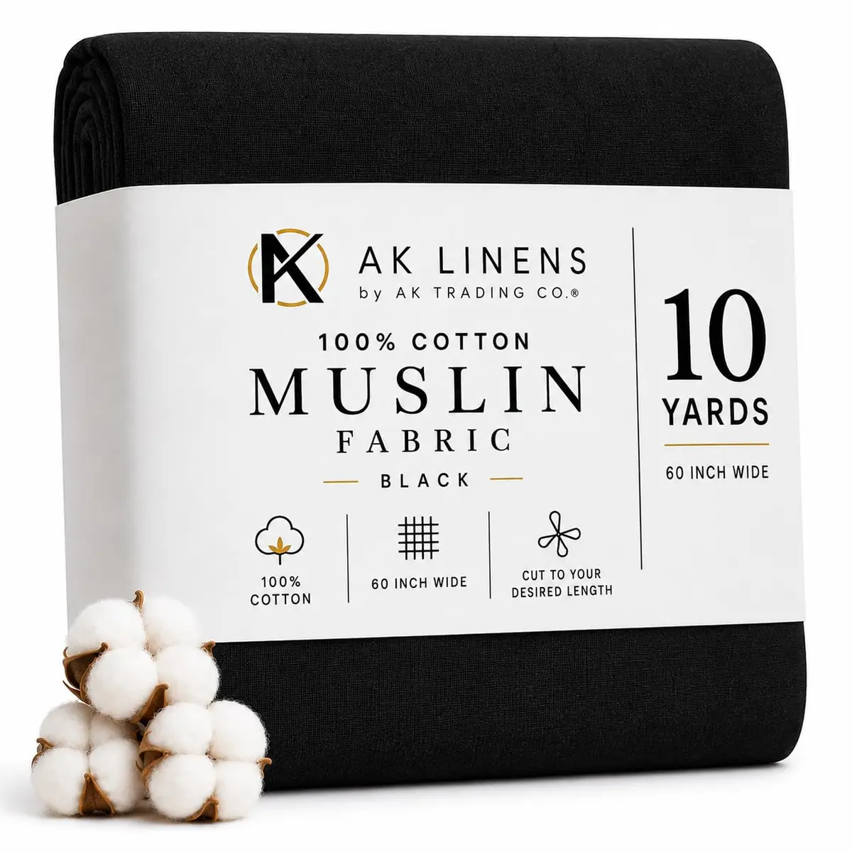 AK TRADING CO. Muslin Fabric - Black 10 Yards | Medium Weight 100% Cotton (60in Wide) - main product image