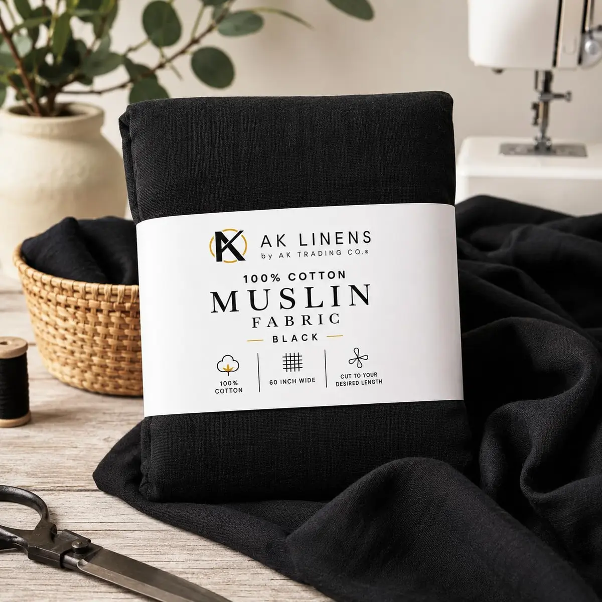 AK TRADING CO. Muslin Fabric - Black 10 Yards | Medium Weight 100% Cotton (60in Wide) - view 4