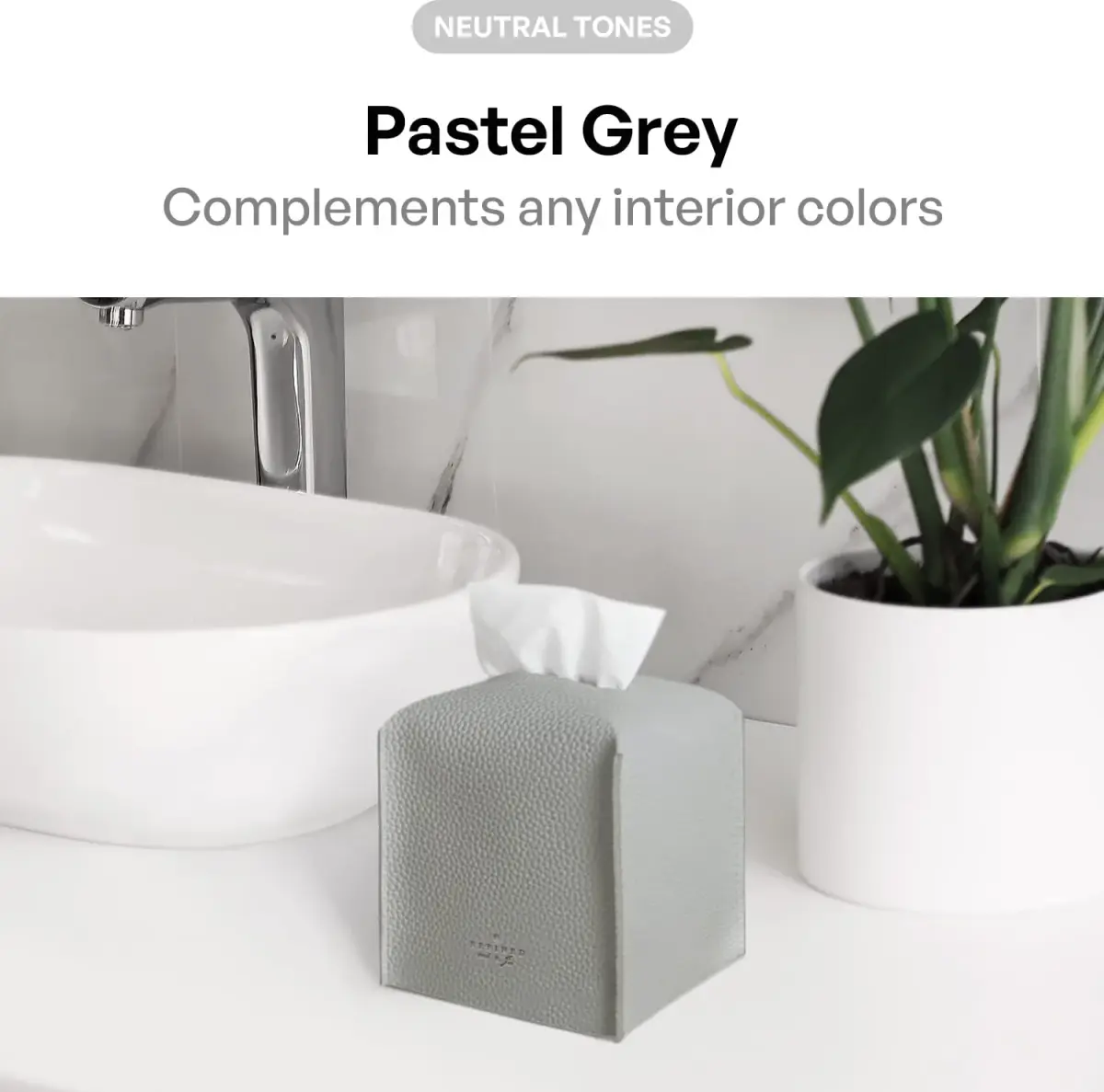 Carrotez PU Leather Square Tissue Box Cover Holder - Pastel Grey | Fits Standard Boxes - view 3