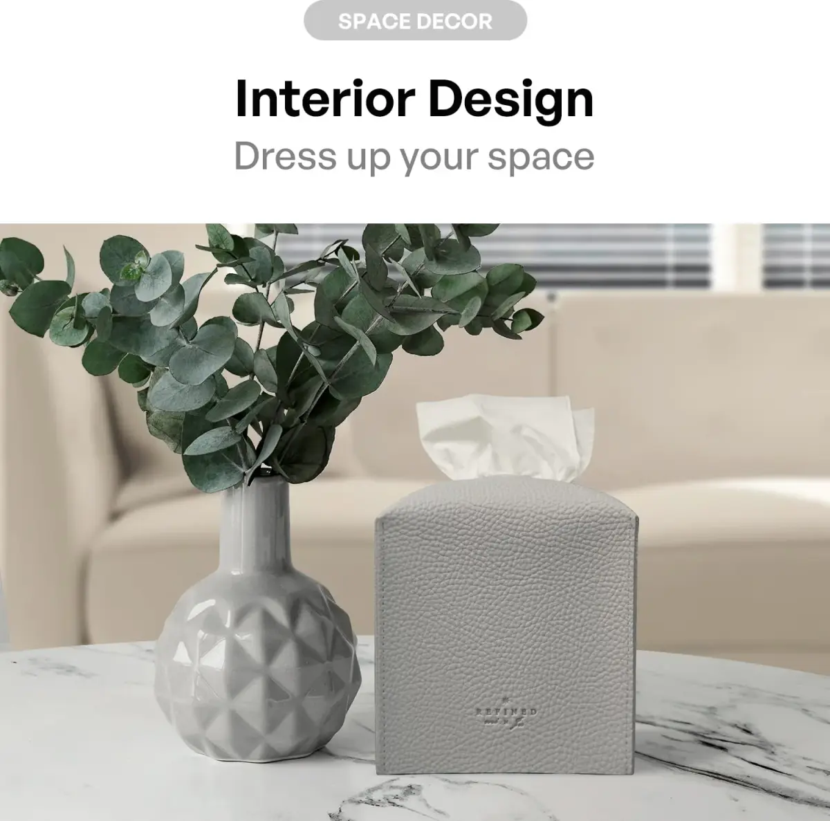 Carrotez PU Leather Square Tissue Box Cover Holder - Pastel Grey | Fits Standard Boxes - view 4