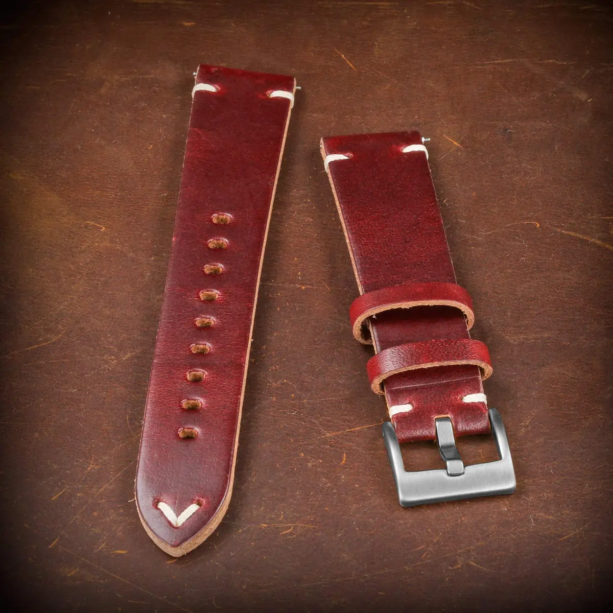 hemsut h Leather Watch Bands, Horween Leather Watch Strap for Men 18mm | Vintage Handmade - view 6