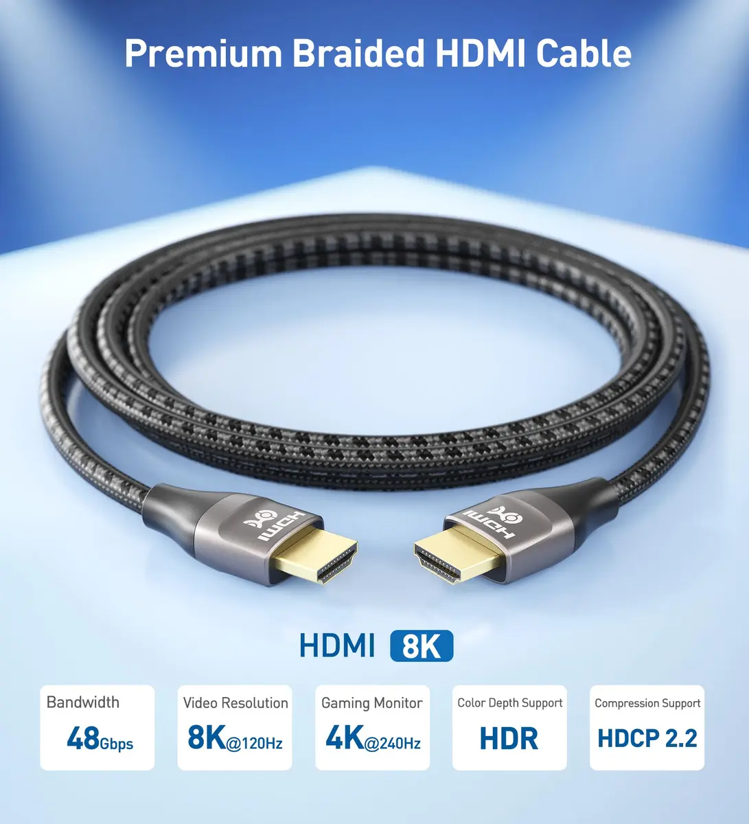 Cable Matters Premium Braided 8K HDMI Cable 9.8ft (3m) | 48Gbps Support HDR & 8K Resolution - view 2