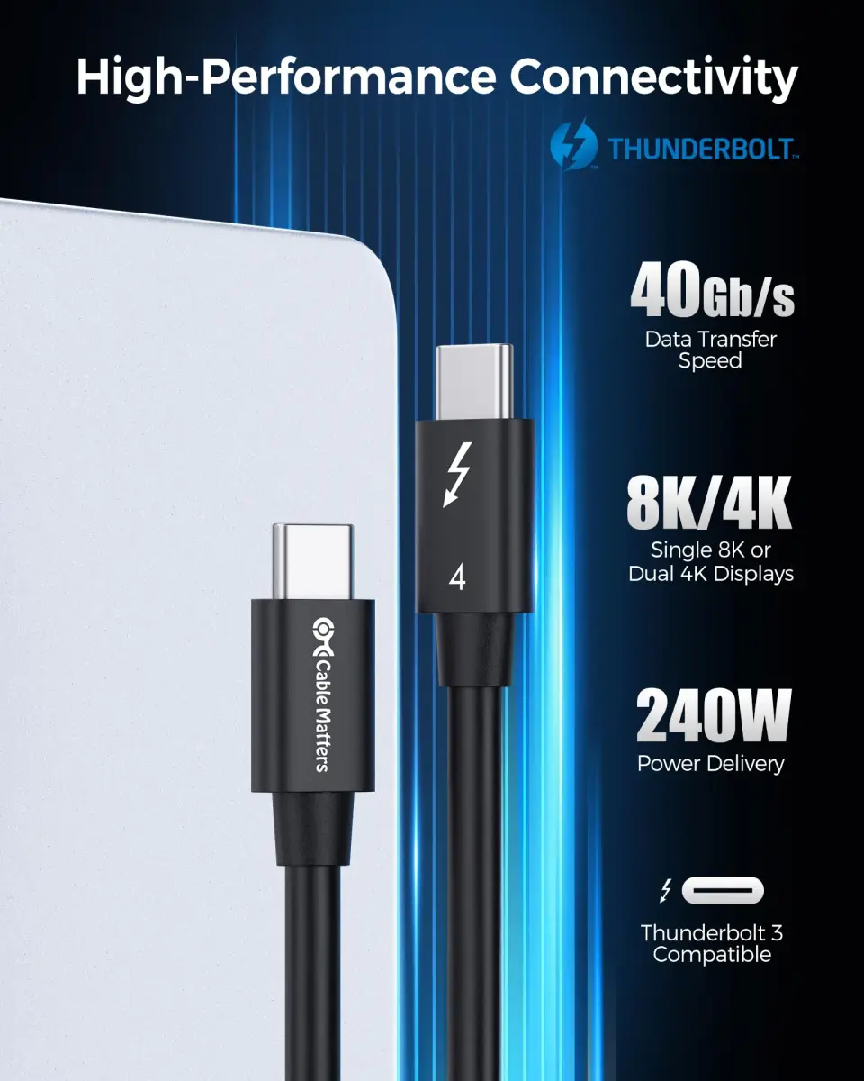 Cable Matters Thunderbolt 4 Cable 0.8m (2.6ft) | 40Gbps, 240W Charging, 8K Video - view 2