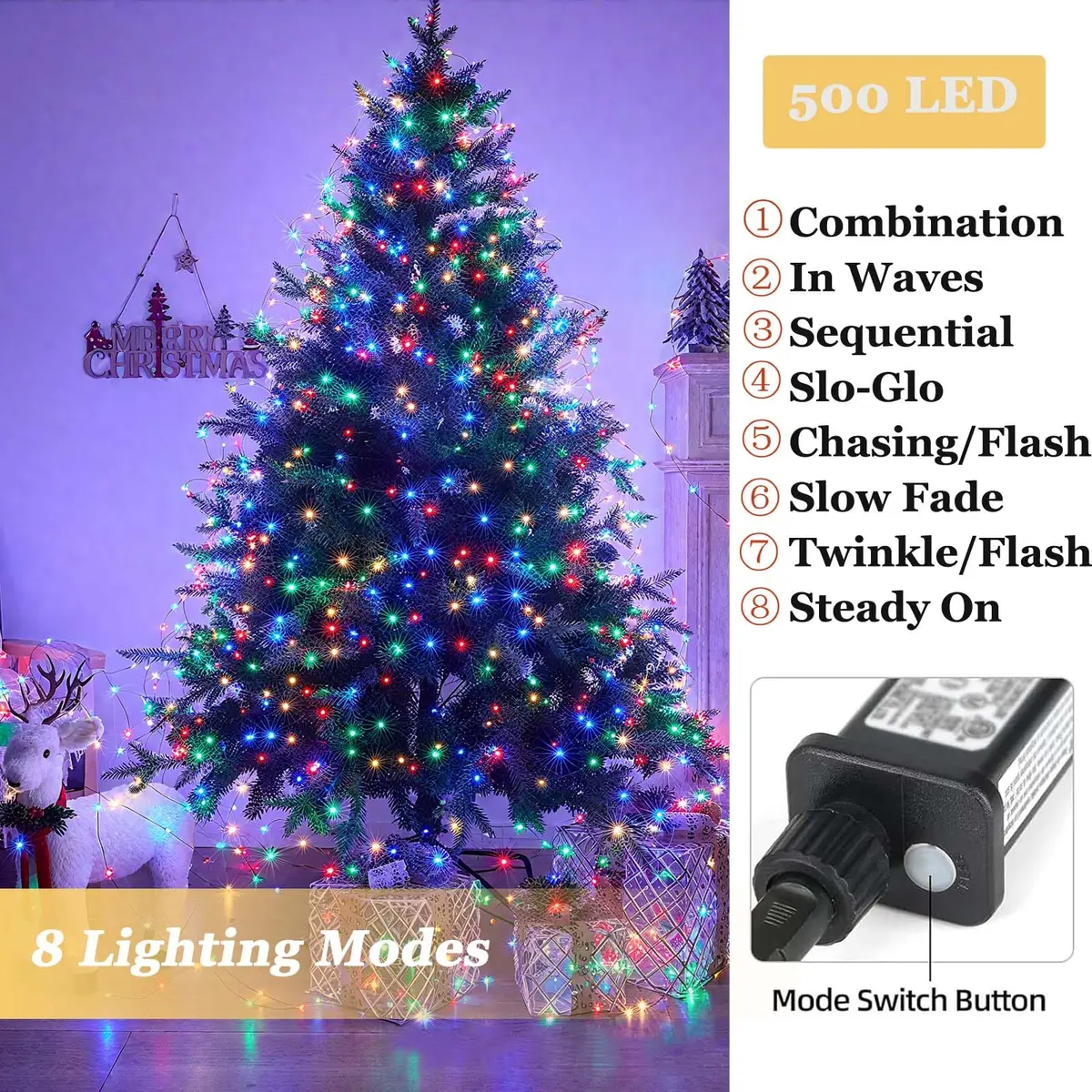 Tcamp 164FT 500 LED Colored Christmas Lights with Timer & Memory Function | 50m Green Wire Fairy String Lights - view 3