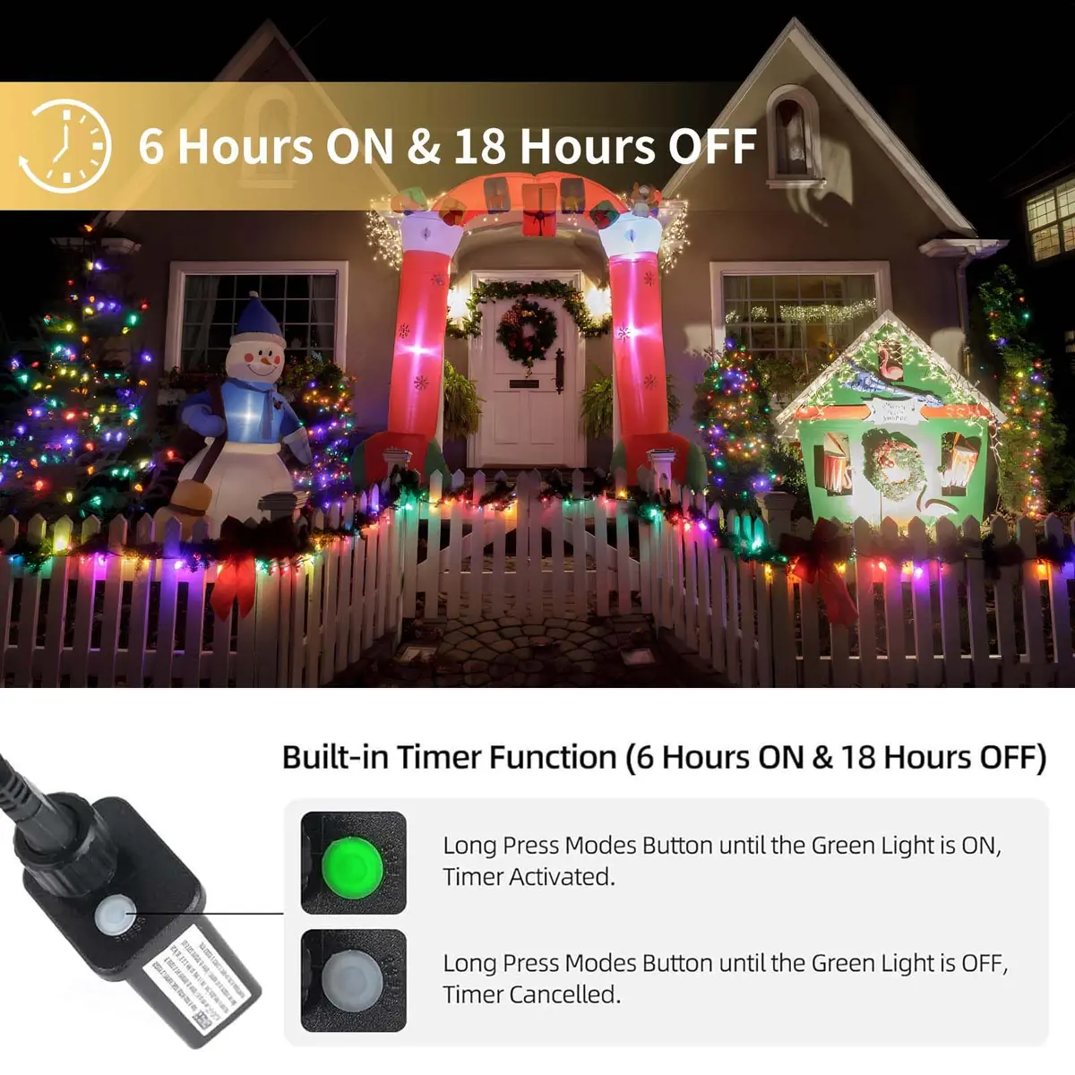Tcamp 164FT 500 LED Colored Christmas Lights with Timer & Memory Function | 50m Green Wire Fairy String Lights - view 4