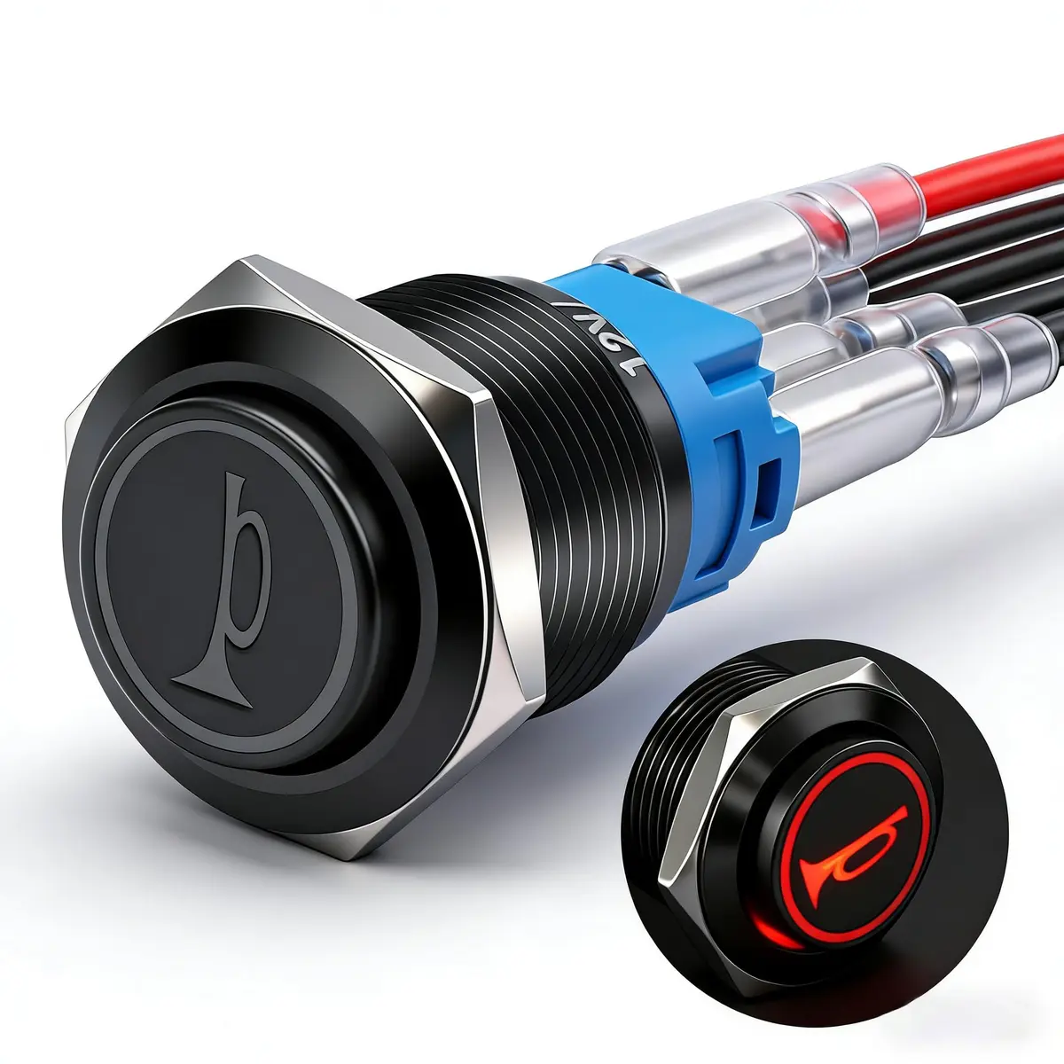 Twidec 19MM Push Button Switch 12V Red LED | Waterproof Metal Shell, Car & Vehicle Use - main product image