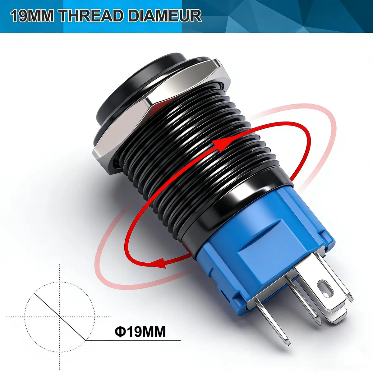 Twidec 19MM Push Button Switch 12V Red LED | Waterproof Metal Shell, Car & Vehicle Use - view 4