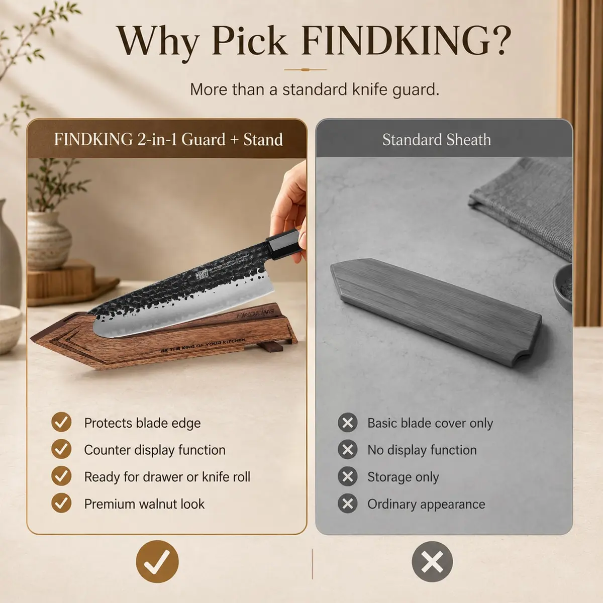 FINDKING Magnetic Edge Guard with Stand, Walnut Wood Blade Cover & Mini Knife Block for Counter Storage, Portable Protector for 8” Chef Knife - view 5