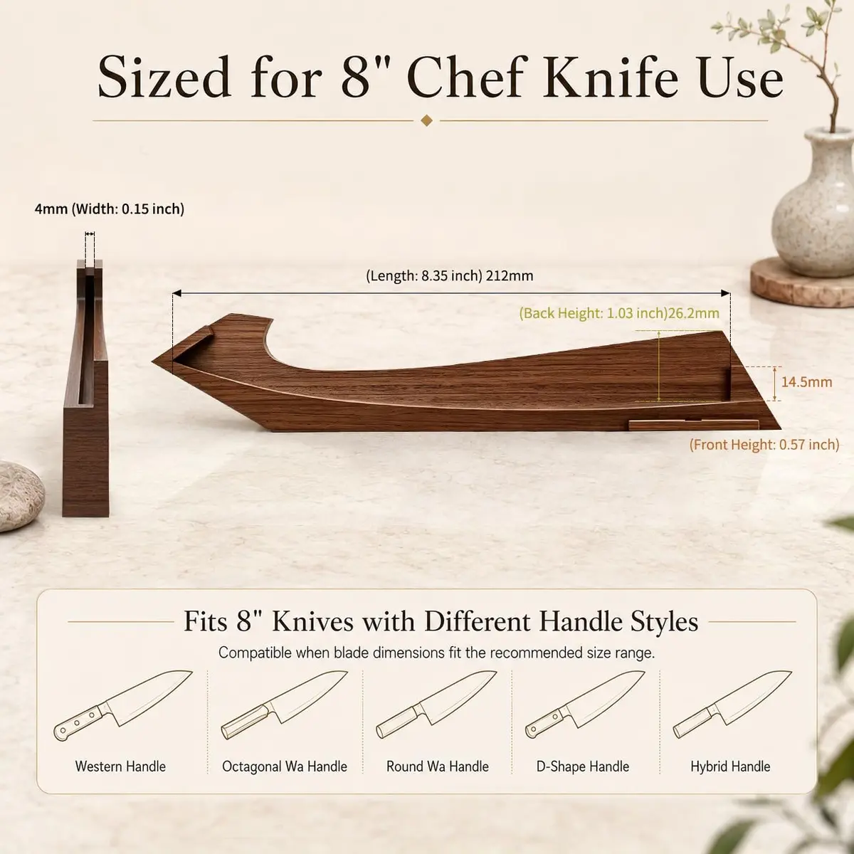 FINDKING Magnetic Edge Guard with Stand, Walnut Wood Blade Cover & Mini Knife Block for Counter Storage, Portable Protector for 8” Chef Knife - view 6