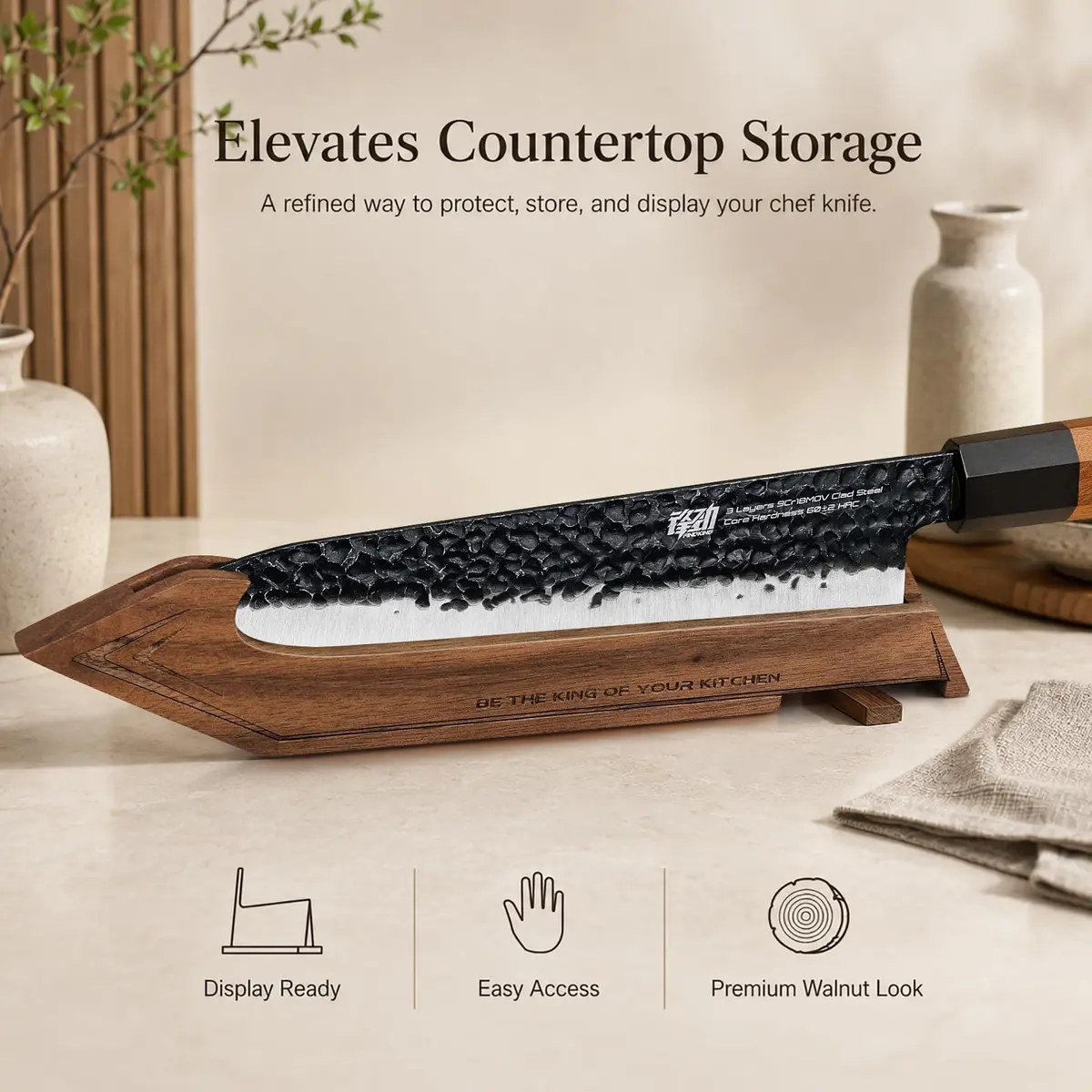 FINDKING Magnetic Edge Guard with Stand, Walnut Wood Blade Cover & Mini Knife Block for Counter Storage, Portable Protector for 8” Chef Knife - view 2