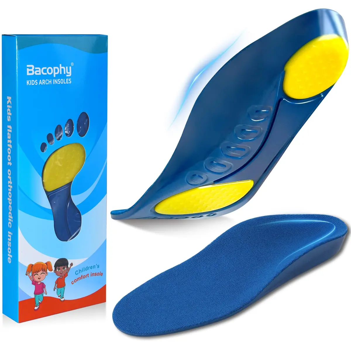 Bacophy Kids Arch Support Insoles 5-8 M US Toddler Deep Heel Cup Support - main product image