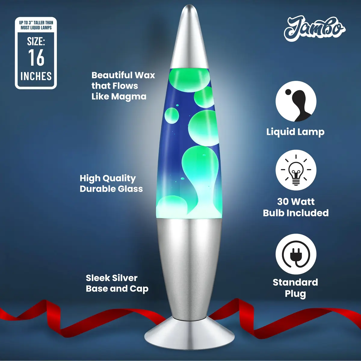JAMBO 16" Liquid Motion Lamp - Blue with Yellow/Green Wax, 41.4cm (16.38") | Relaxing Lava Light for Home Decor - view 5