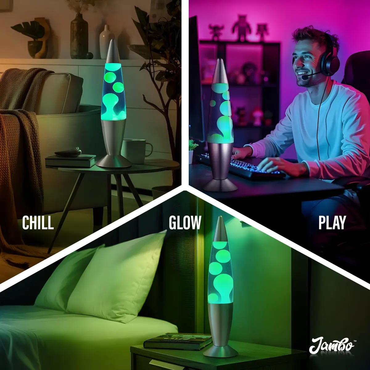 JAMBO 16" Liquid Motion Lamp - Blue with Yellow/Green Wax, 41.4cm (16.38") | Relaxing Lava Light for Home Decor - view 7