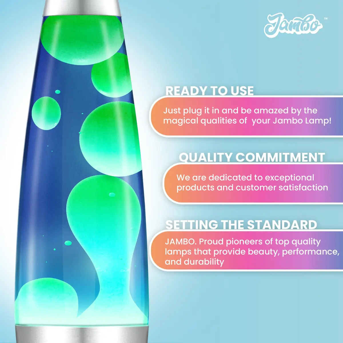 JAMBO 16" Liquid Motion Lamp - Blue with Yellow/Green Wax, 41.4cm (16.38") | Relaxing Lava Light for Home Decor - view 3