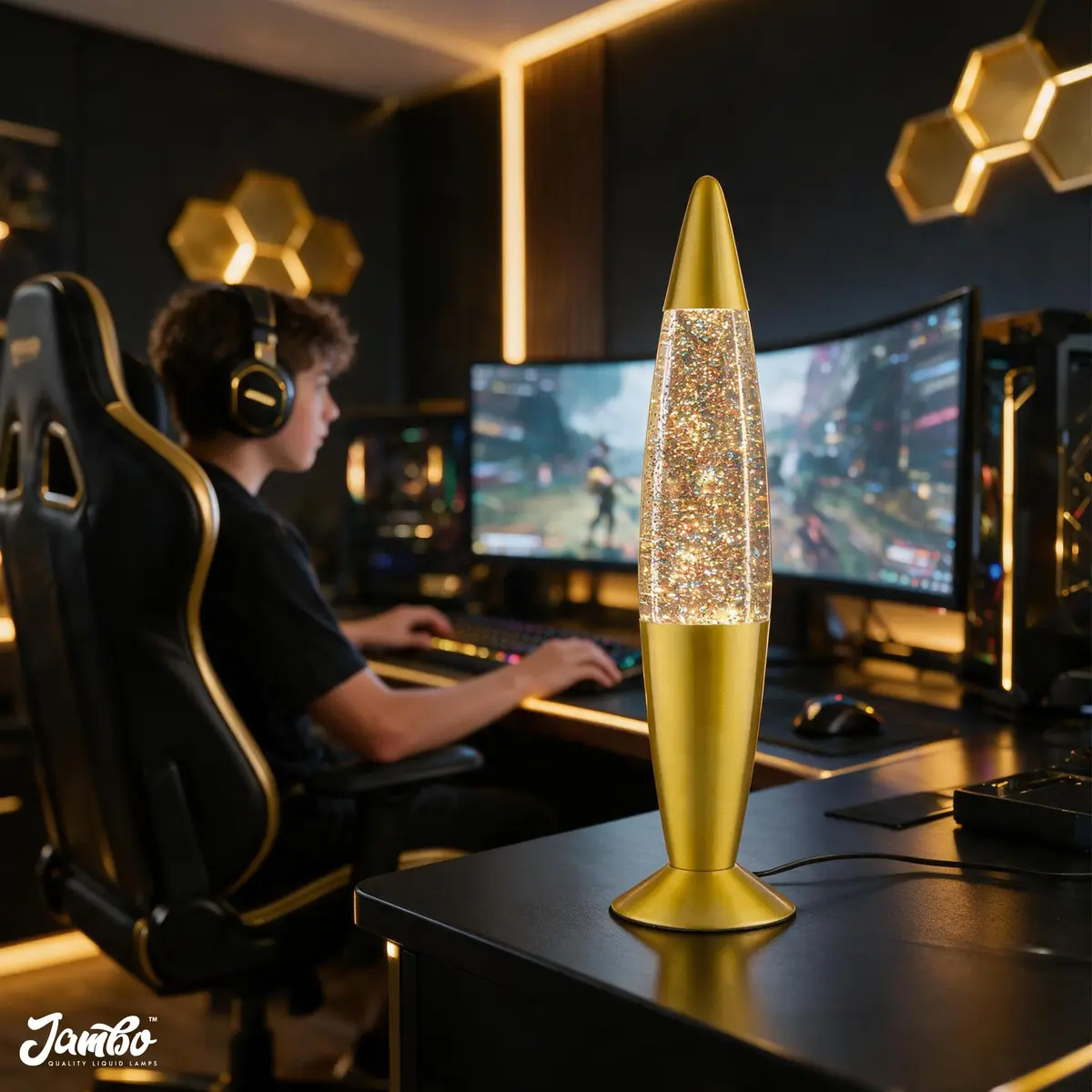 JAMBO 16-Inch Rainbow Glitter Lamp | Liquid Motion Lamp with Aluminum Base & Glass Shade - view 5