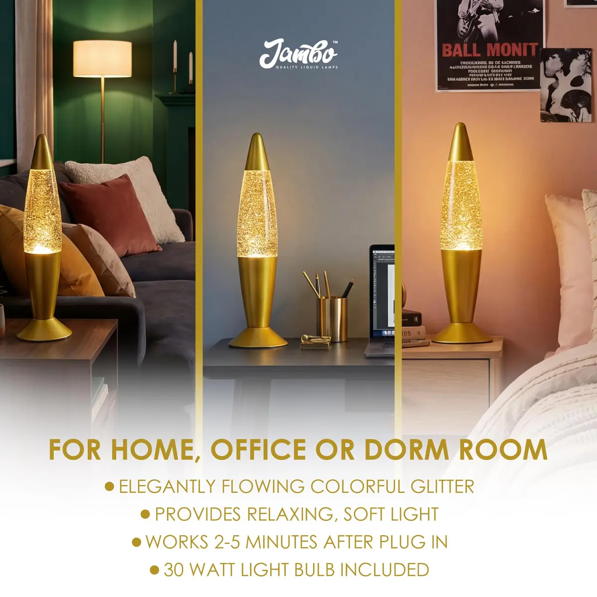 JAMBO 16-Inch Rainbow Glitter Lamp | Liquid Motion Lamp with Aluminum Base & Glass Shade - view 7