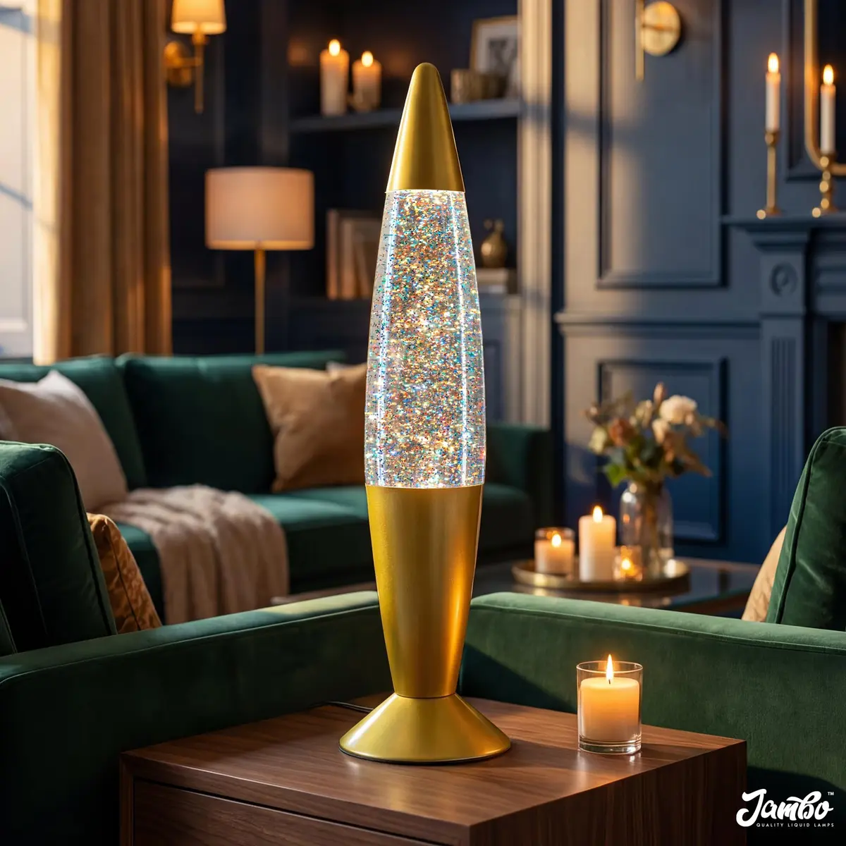 JAMBO 16-Inch Rainbow Glitter Lamp | Liquid Motion Lamp with Aluminum Base & Glass Shade - view 2