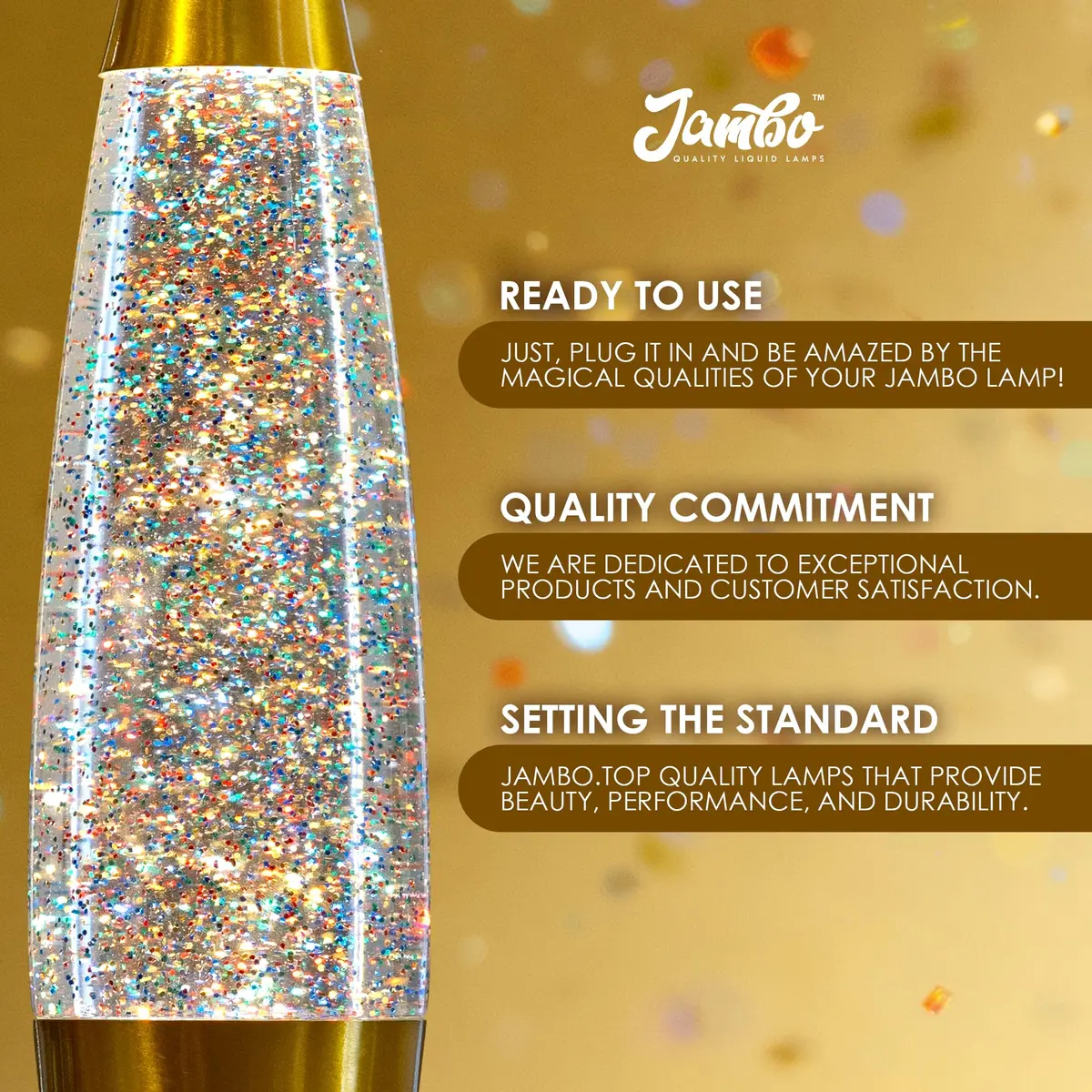 JAMBO 16-Inch Rainbow Glitter Lamp | Liquid Motion Lamp with Aluminum Base & Glass Shade - view 3