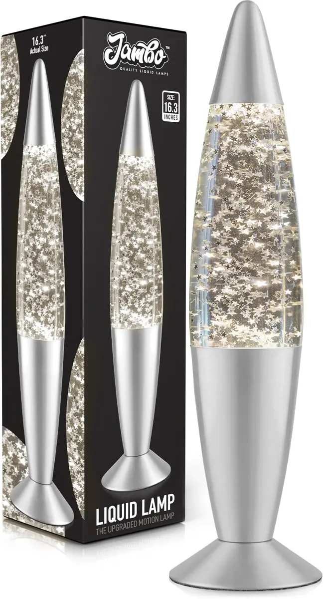 JAMBO 16-Inch Silver Star Glitter Lamp with E26 Base, 30W | Mesmerizing Liquid Motion for Any Room - main product image