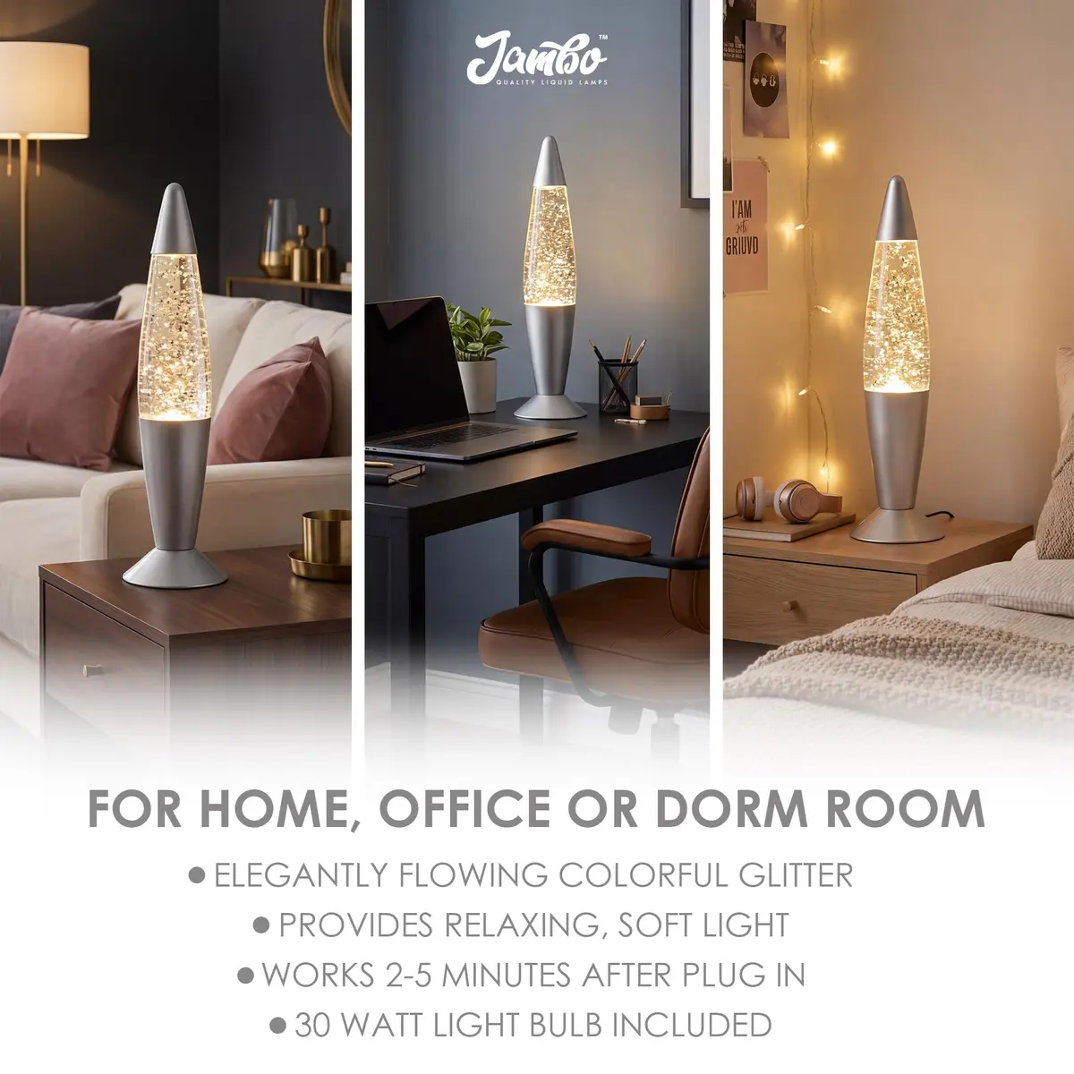 JAMBO 16-Inch Silver Star Glitter Lamp with E26 Base, 30W | Mesmerizing Liquid Motion for Any Room - view 8