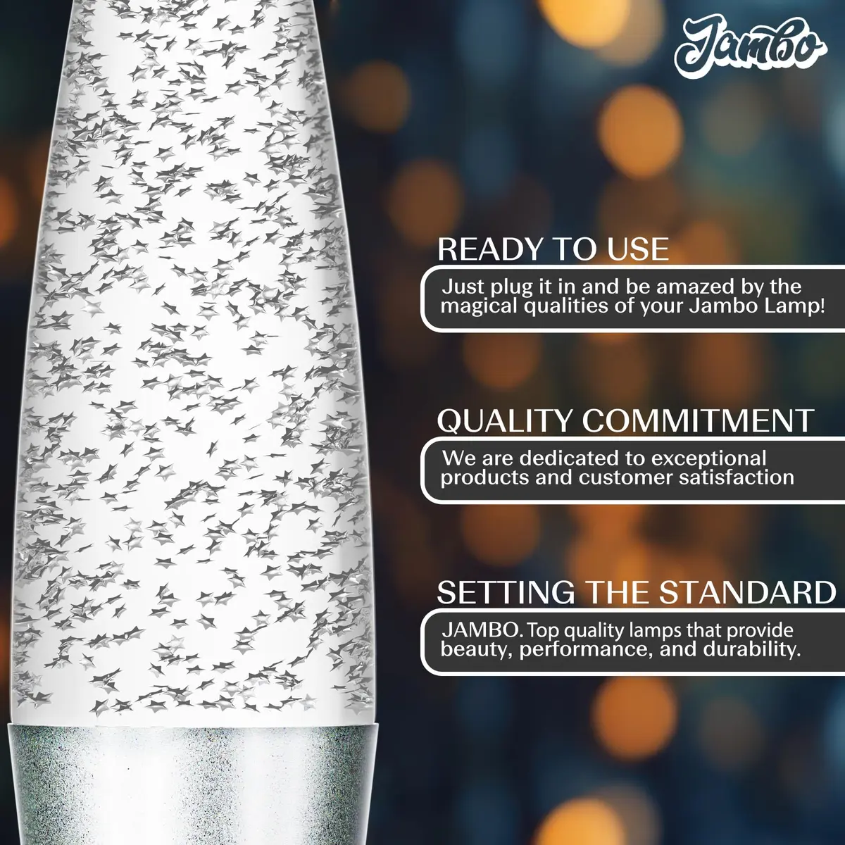 JAMBO 16-Inch Silver Star Glitter Lamp with E26 Base, 30W | Mesmerizing Liquid Motion for Any Room - view 9