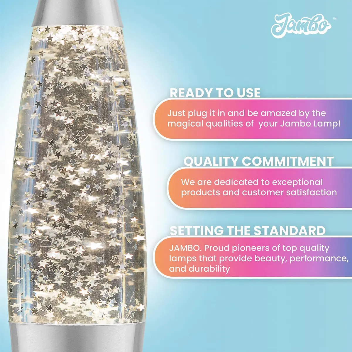 JAMBO 16-Inch Silver Star Glitter Lamp with E26 Base, 30W | Mesmerizing Liquid Motion for Any Room - view 3