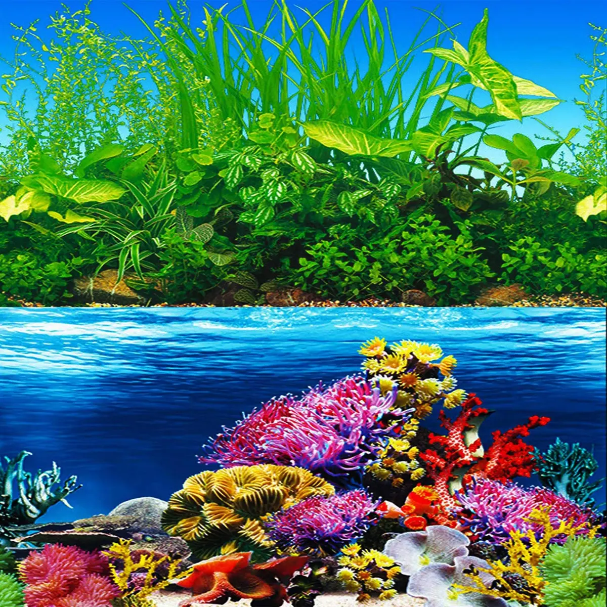 ELEBOX Fish Tank Background Paper 20" x 48" | Colorful Seaweed Water Plants Aquarium Decor - main product image