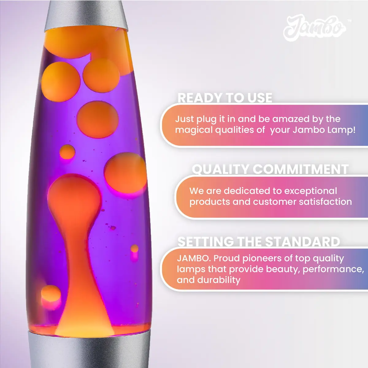 JAMBO 16 inch Liquid Motion Lamp Purple with Yellow Orange Wax | Relaxing Night Light for Adults Teens Kids - view 4
