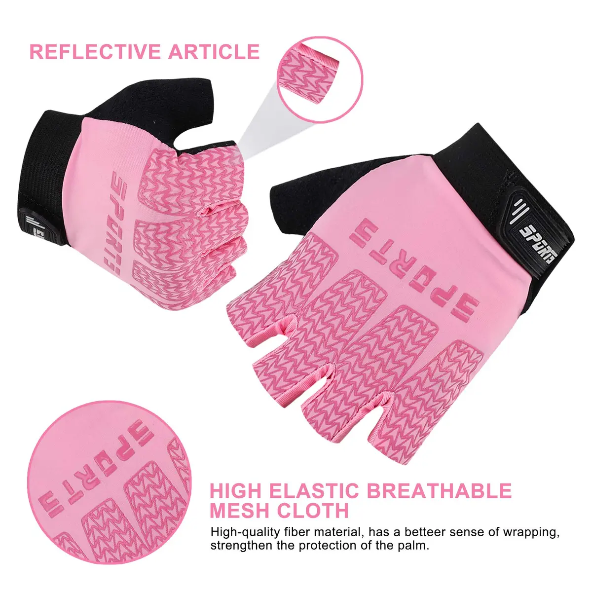 Accmor Kids Half Finger Sport Gloves for Cycling, Pink, Medium (19 cm) | Breathable & Non-Slip for Outdoor Sports - view 3