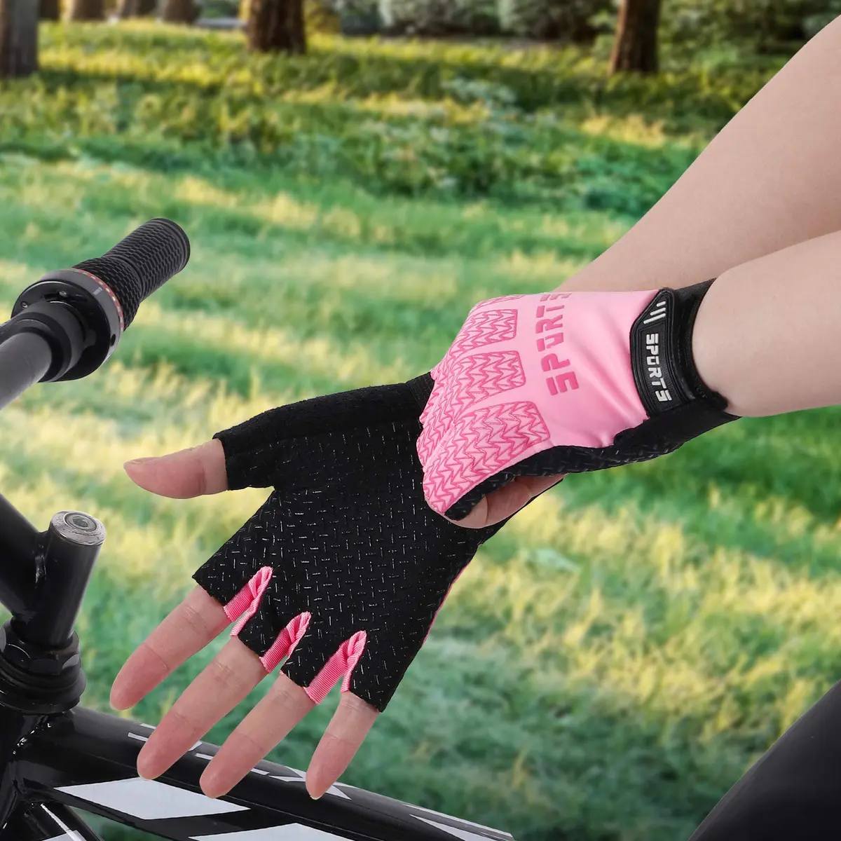 Accmor Pink Kids Cycling Gloves Half Finger Sports Gloves for Girls 14.5-16cm (5.7-6.3 Inch) | Breathable Outdoor Gloves for Cycling - view 5