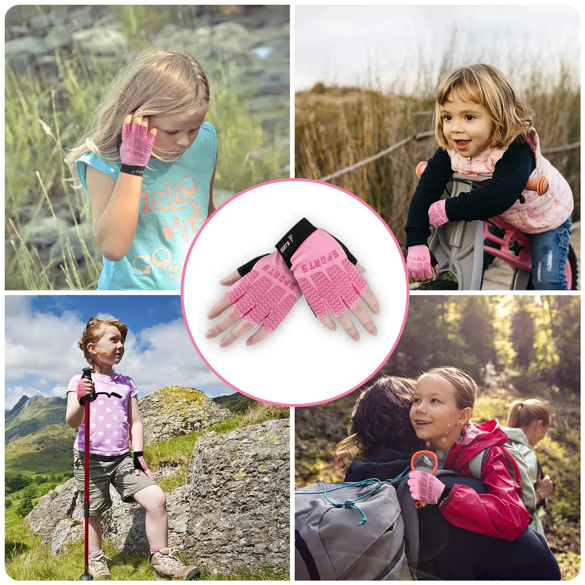 Accmor Pink Kids Cycling Gloves Half Finger Sports Gloves for Girls 14.5-16cm (5.7-6.3 Inch) | Breathable Outdoor Gloves for Cycling - view 6