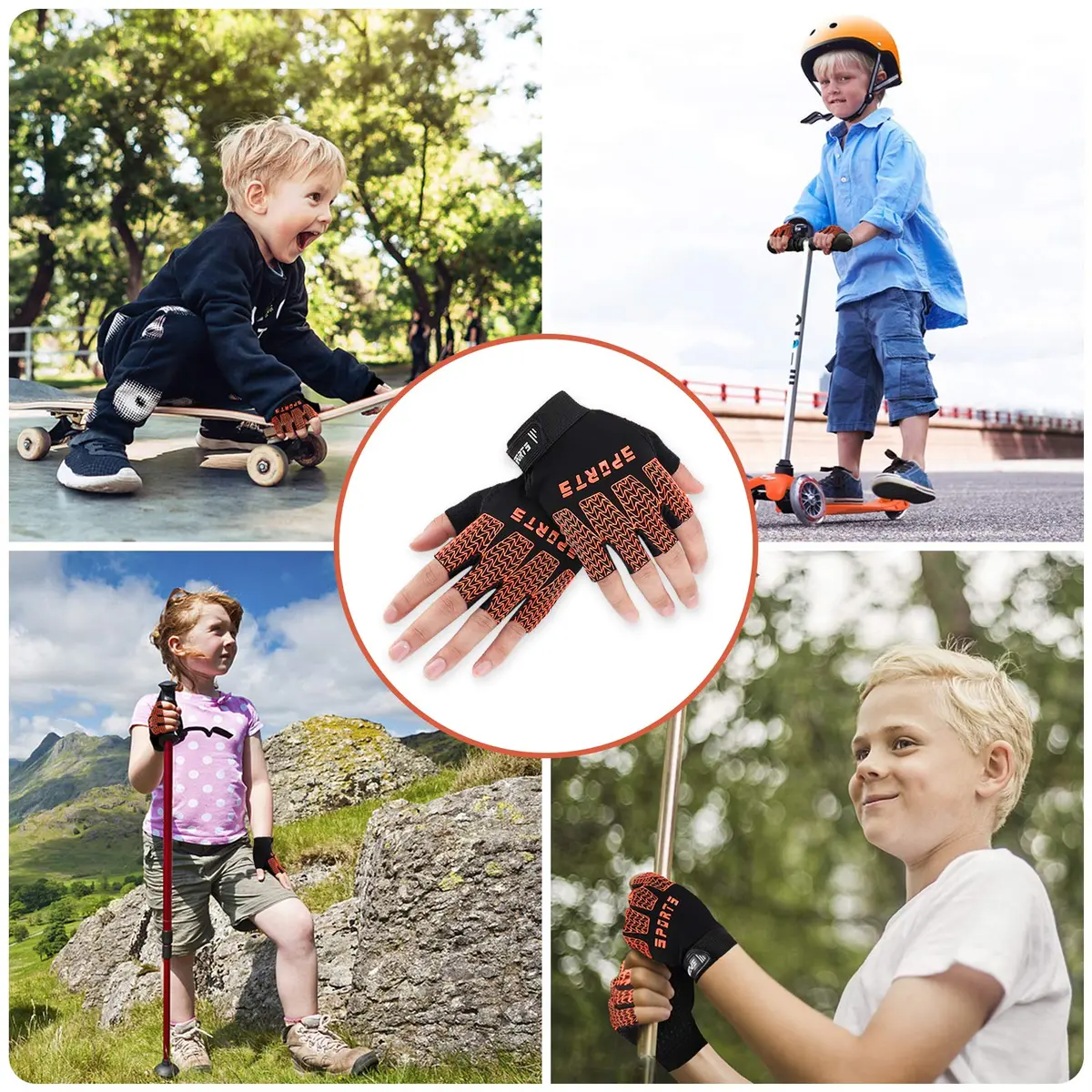 Accmor Kids Half Finger Sport Gloves for Boys Girls Cycling Camping Fishing Outdoor Sports Medium Orange | Breathable & Non-Slip - view 6