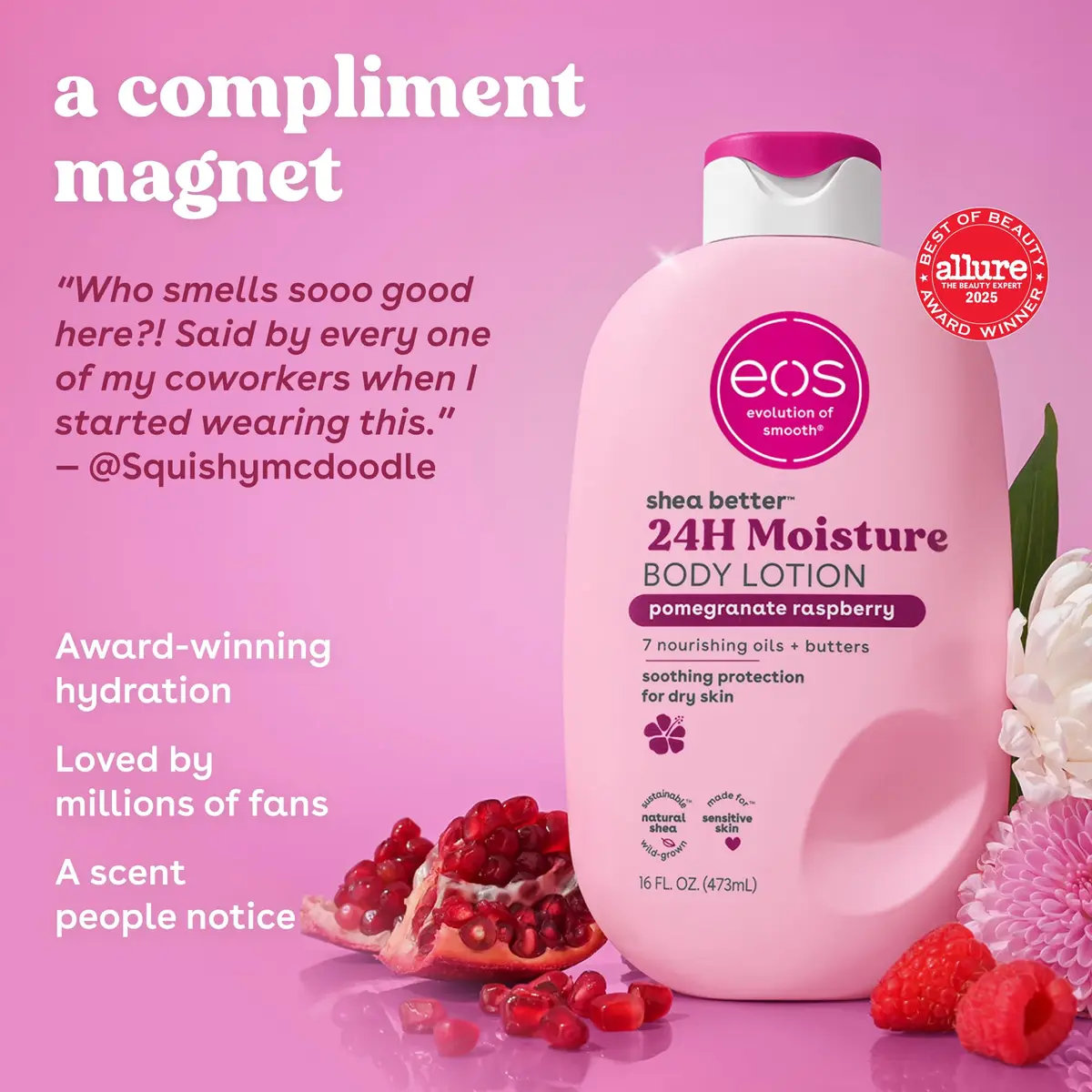 eos Shea Better Body Lotion Pomegranate Raspberry 473ml (16 fl oz) | Dermatologist Recommended for Dry Skin - view 3