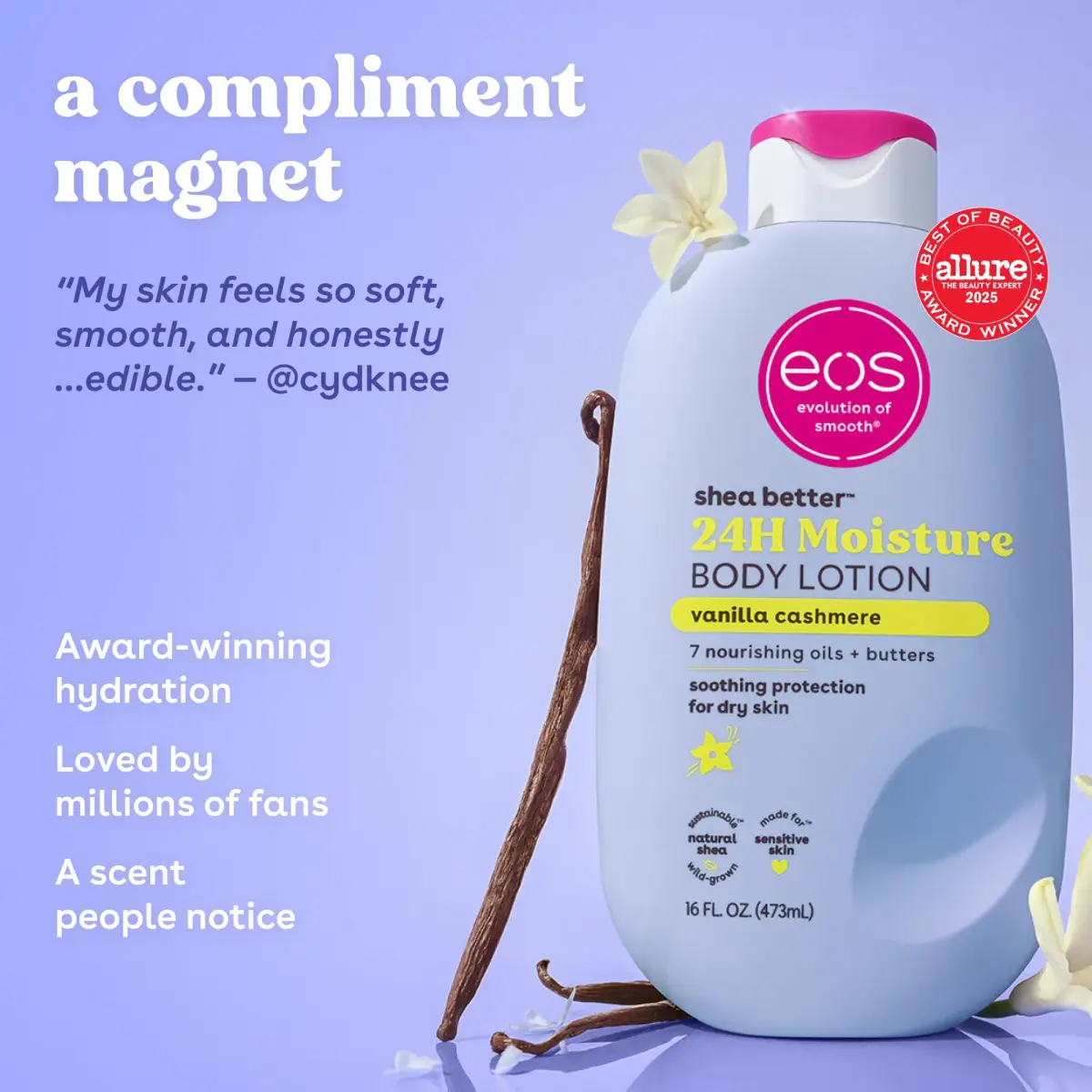 eos Shea Better Body Lotion Vanilla Cashmere 473ml (16 fl Oz) | 24-Hour Moisture for All Skin Types - view 2