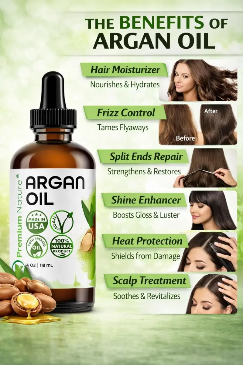 Premium Nature Argan Oil Hair Serum 118ml (4 Fl Oz) | Pure Cold Pressed Oil for Growth & Shine - view 5