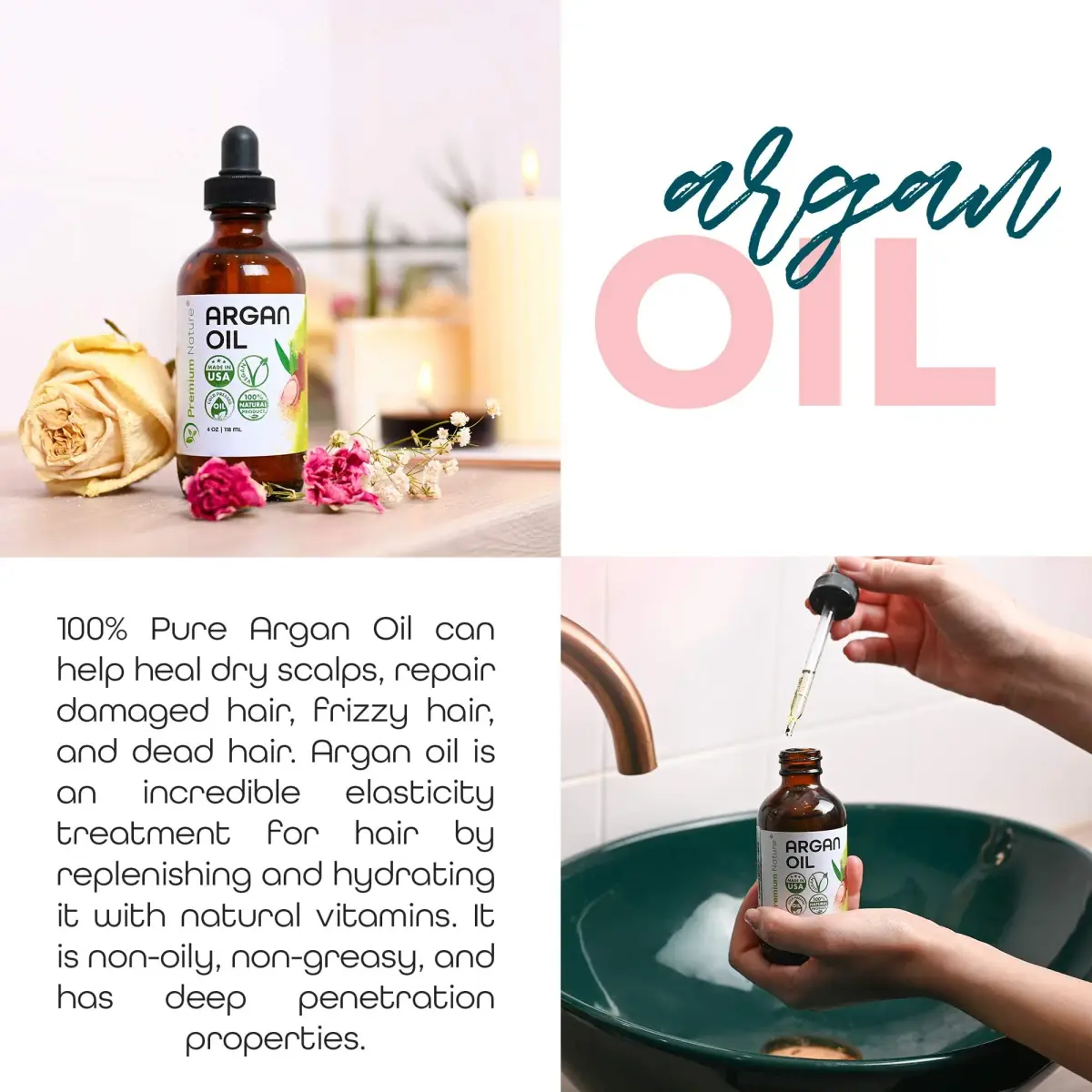 Premium Nature Argan Oil Hair Serum 118ml (4 Fl Oz) | Pure Cold Pressed Oil for Growth & Shine - view 6