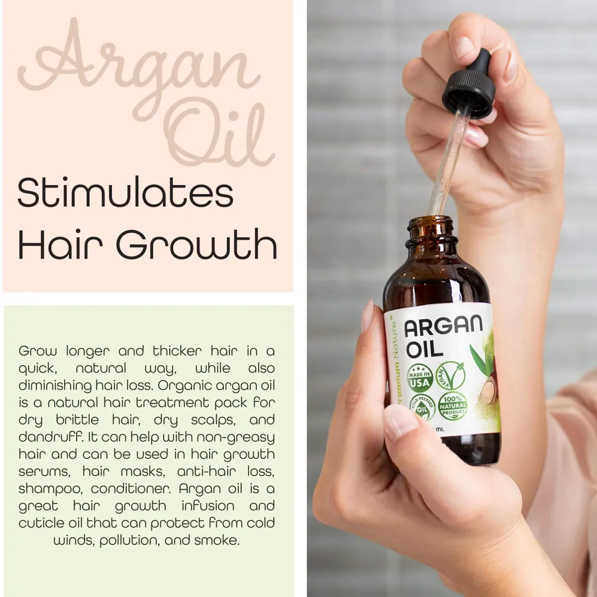 Premium Nature Argan Oil Hair Serum 118ml (4 Fl Oz) | Pure Cold Pressed Oil for Growth & Shine - view 2