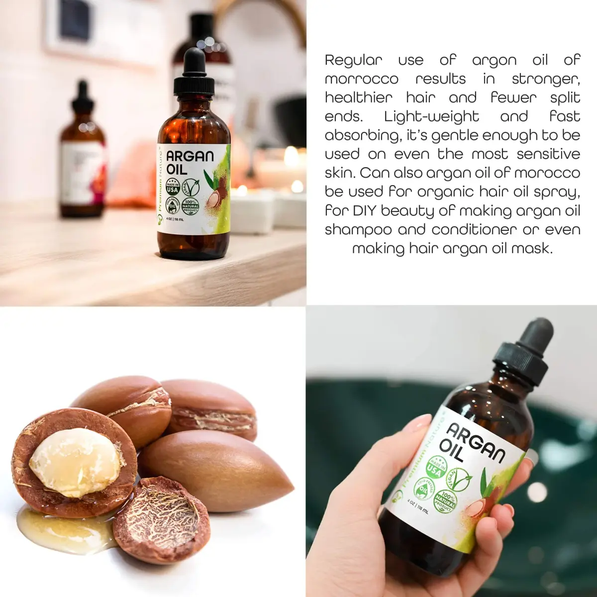 Premium Nature Argan Oil Hair Serum 118ml (4 Fl Oz) | Pure Cold Pressed Oil for Growth & Shine - view 4