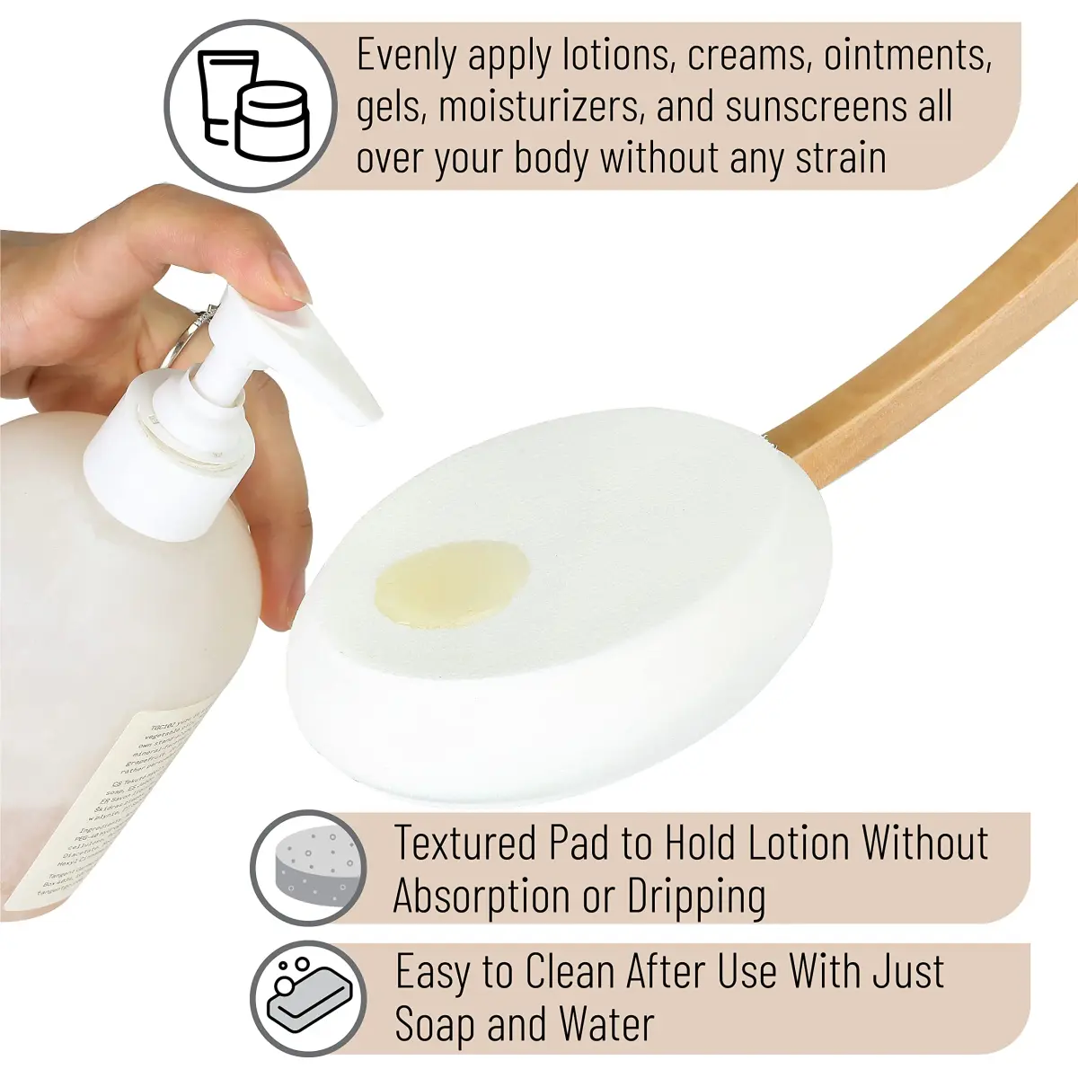 Slick Solutions Lotion Applicator 17-inch with Organic Pad | Easy Reach Back Applicator for Lotions, Creams, and Self-Tanner - view 6