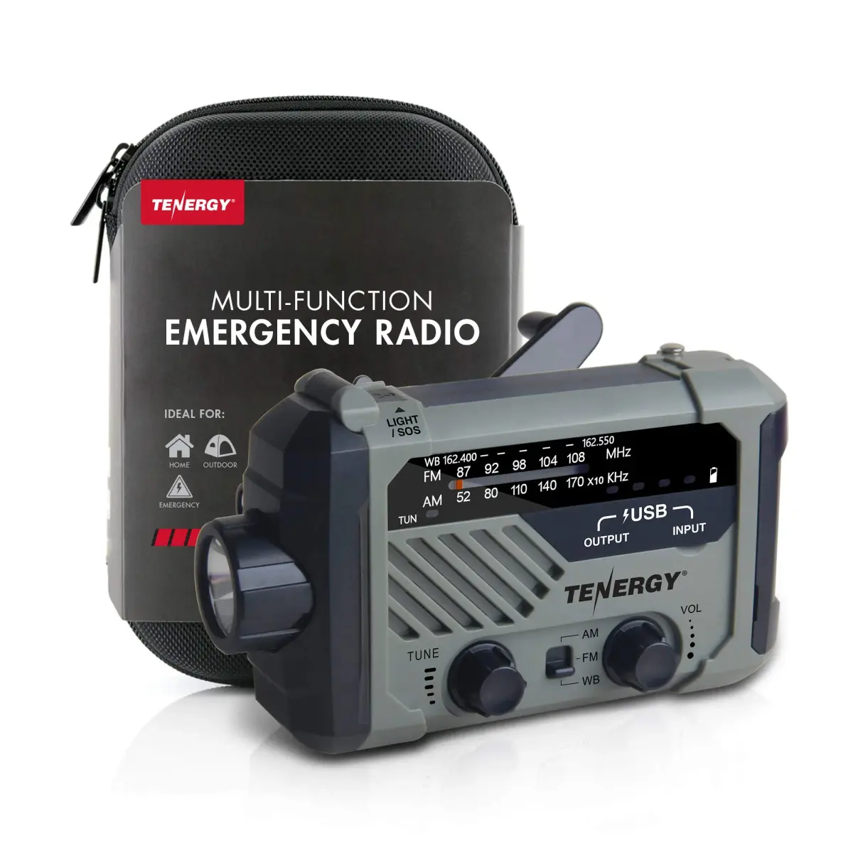 Tenergy Multifunctional Hand Crank Weather Radio with LED Flashlights, SOS Alarm, Cell Phone Charger, AM/FM/NOAA Radio Frequencies, 155*94*49mm - main product image