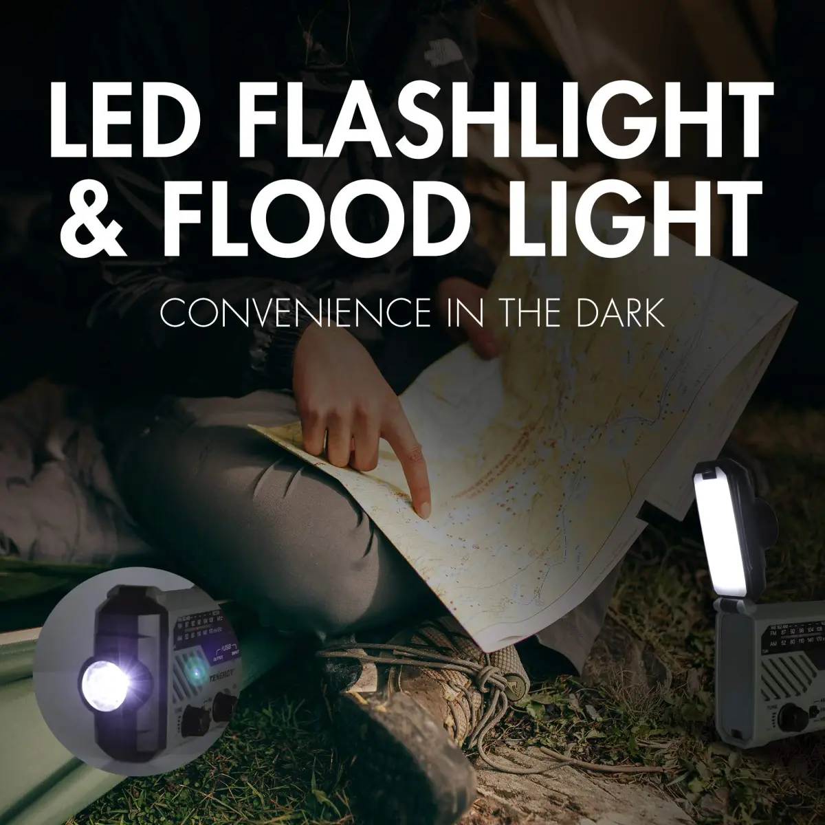 Tenergy Multifunctional Hand Crank Weather Radio with LED Flashlights, SOS Alarm, Cell Phone Charger, AM/FM/NOAA Radio Frequencies, 155*94*49mm - view 7
