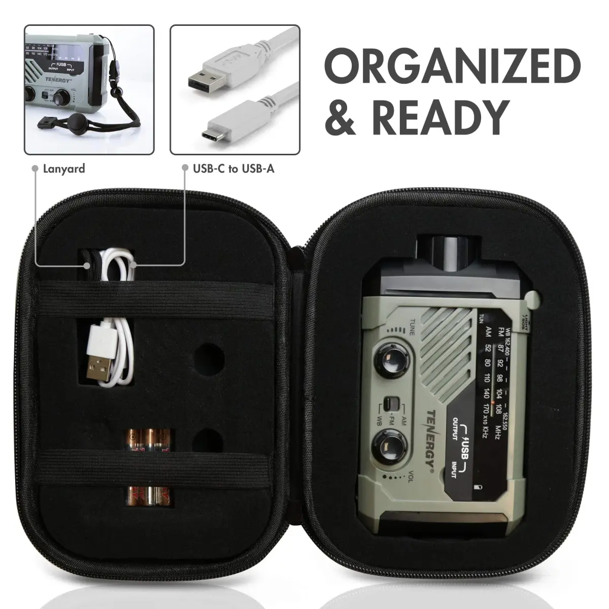Tenergy Multifunctional Hand Crank Weather Radio with LED Flashlights, SOS Alarm, Cell Phone Charger, AM/FM/NOAA Radio Frequencies, 155*94*49mm - view 8