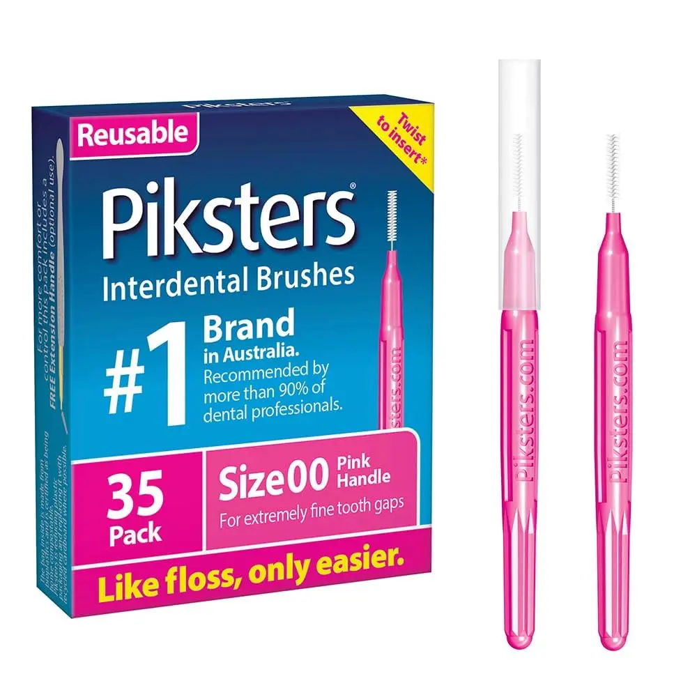 Piksters Interdental Brush Extra Tight Gaps 35 Pack Pink Size 00 | Reusable, Eco-Friendly Dental Cleaning Tool - main product image