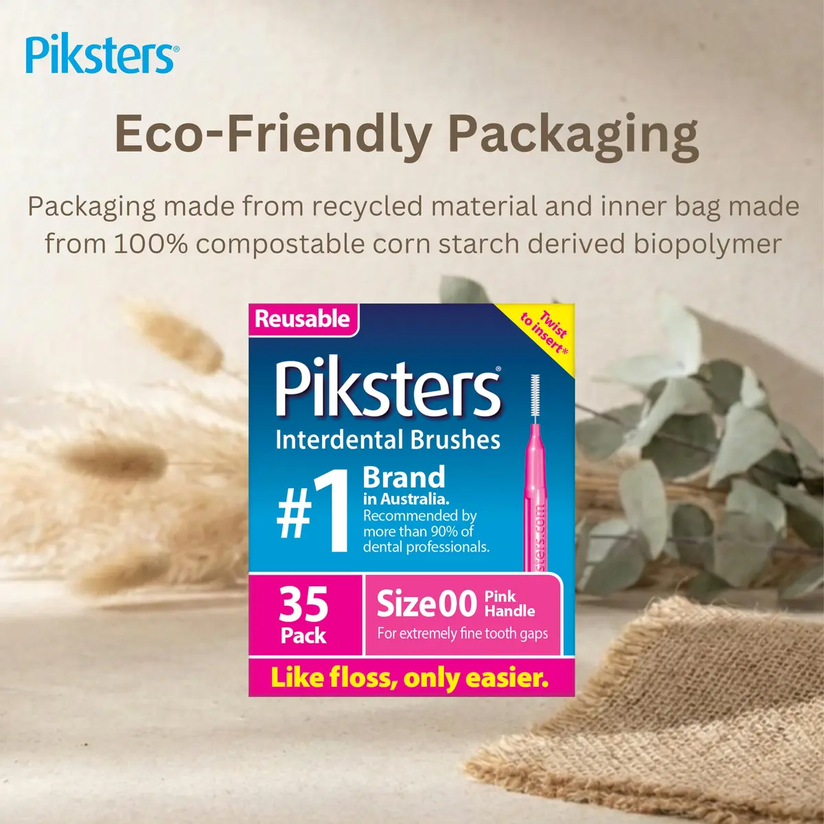 Piksters Interdental Brush Extra Tight Gaps 35 Pack Pink Size 00 | Reusable, Eco-Friendly Dental Cleaning Tool - view 3
