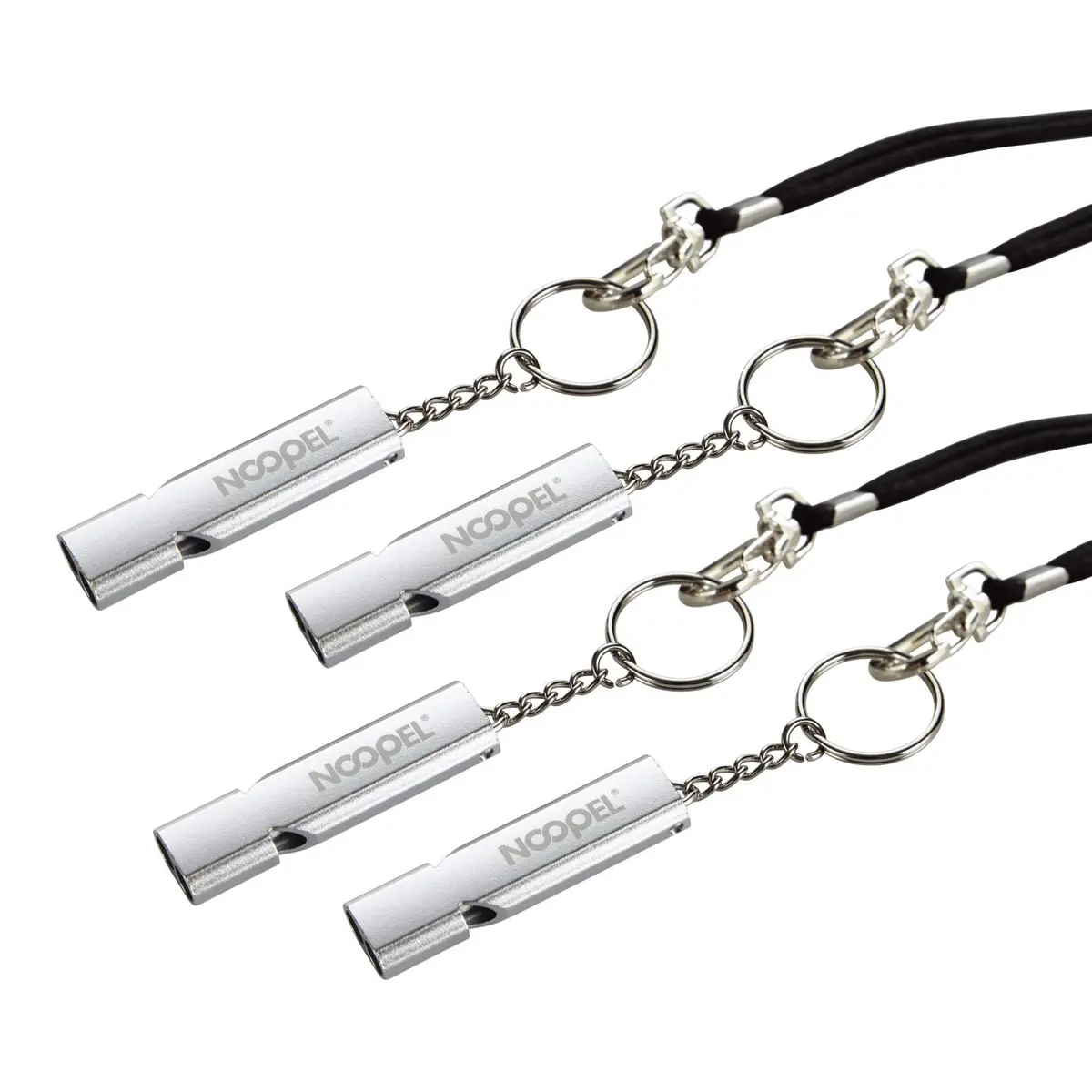 Noopel Emergency Whistles Lifeguard Safety Whistle with Lanyard and Keychain for Outdoor Camping Hiking Boating Hunting Fishing Kayak Kids Rescue Signaling Loud Survival Whistle (4 Pack Silver) - main product image